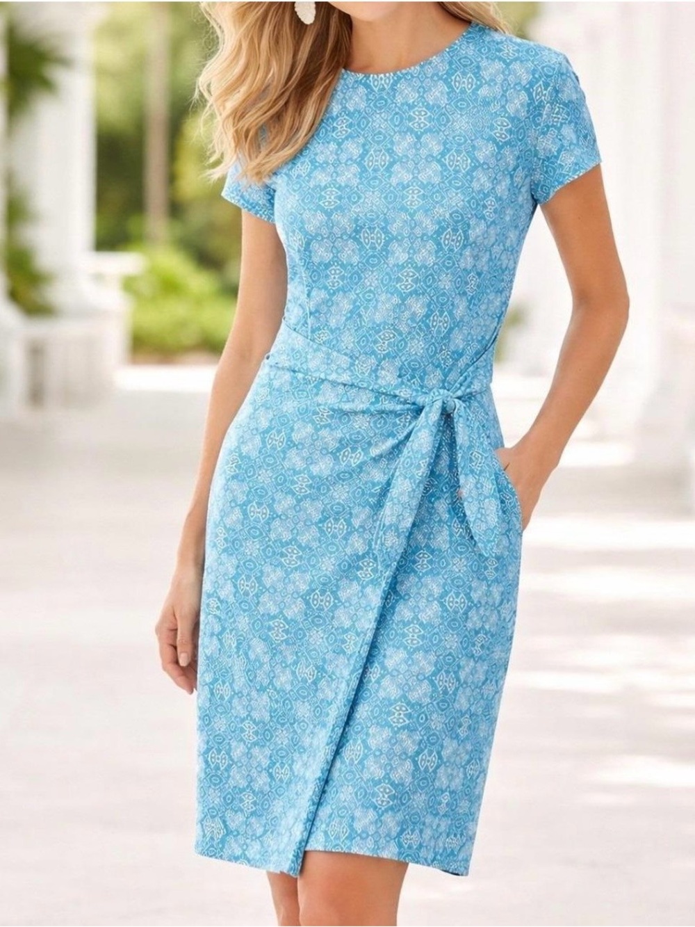 J McLaughlin Catalina Havana blue tile midi dress